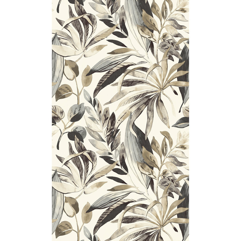 Orom II Collection Beige Branched Leaves Motive 62.5-inches wide x 9.18-feet high 3-panel Wall Mural