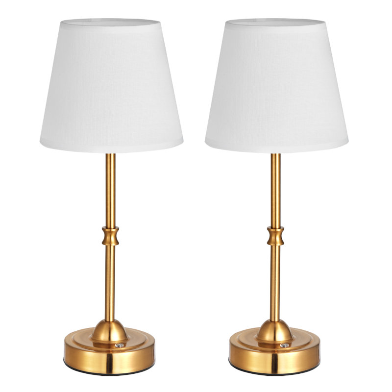 Ensemble de 2 lampes de table sans fil avec pile et abat-jour en tissu, Doré