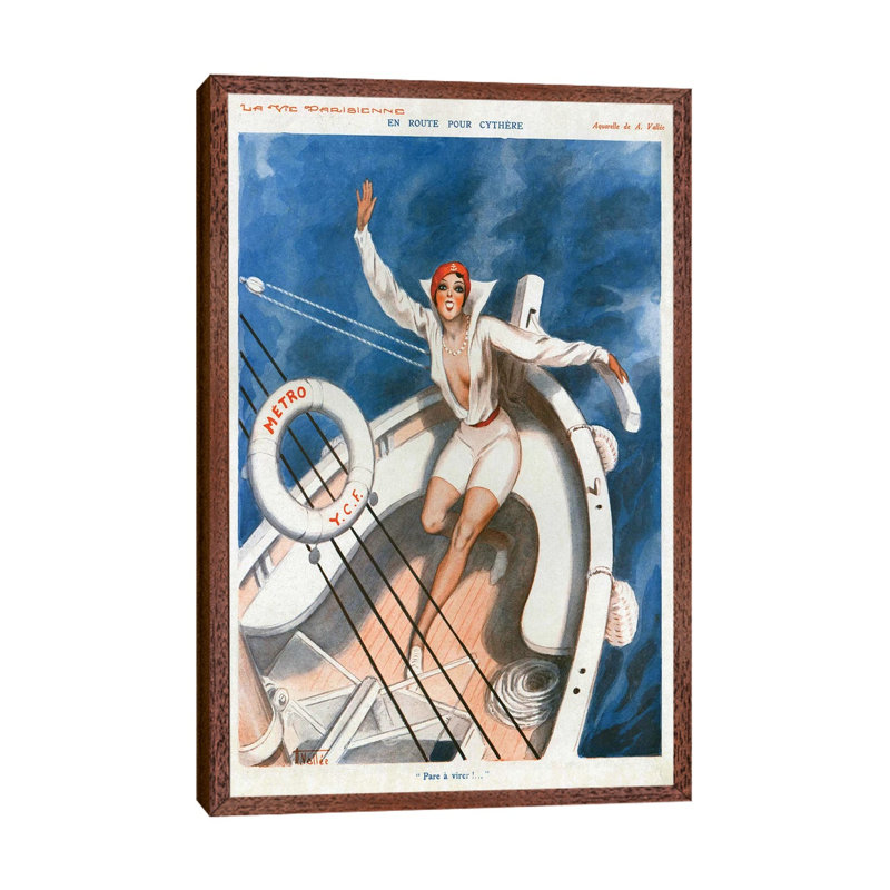 1920s La Vie Parisienne Magazine Plate - Print on Canvas, Classic Brown Wood Framed, 66.04 cm H x 45.72 cm W