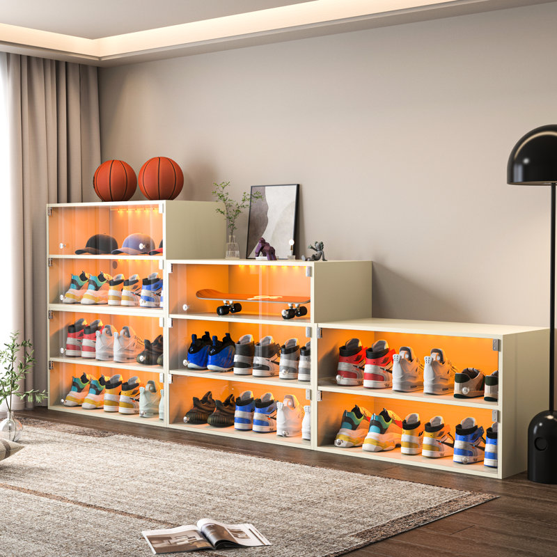 Étagère à chaussures à DEL avec prévention - peut contenir 6 paires de chaussures de sport, fabriquée en bois