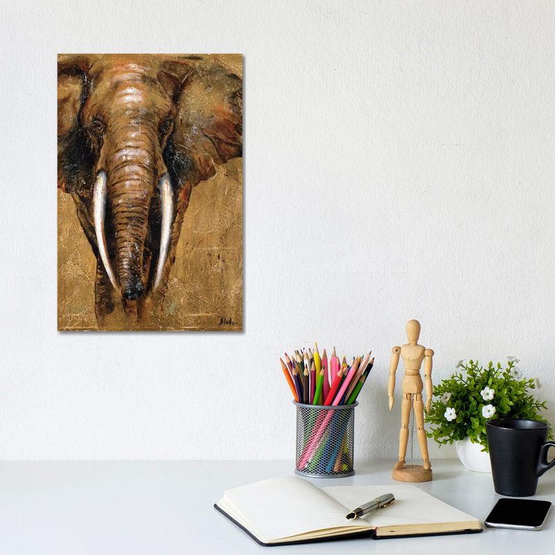 Gold Elephant by Patricia Pinto - Print on Canvas, 101.6 cm H x 66.04 cm W x 1.91 cm D, No Framed