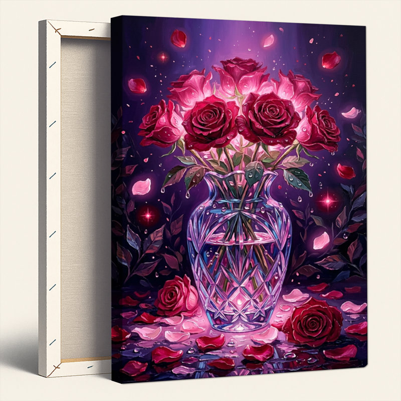 Ensemble de 1 tableau sur toile représentant un vase à roses, 30"H x 20"W, Wrapped Canvas