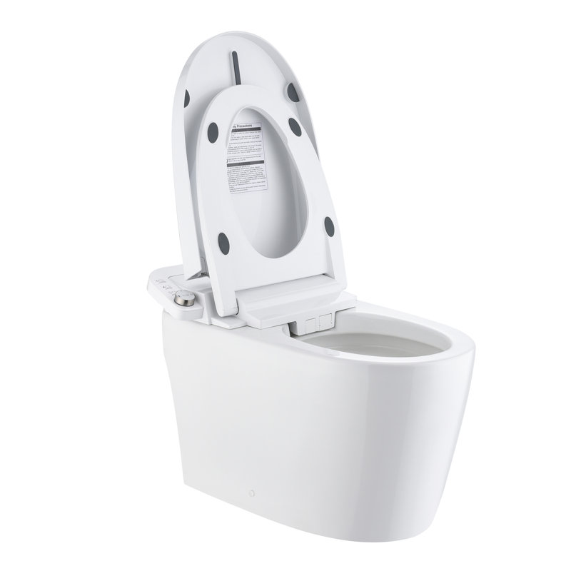 Toilette allongée sans réservoir avec bidet, double chasse automatique 1,28 / 1,1 GPF, siège chauffant, laveuse / sécheuse chaude, affichage numérique, fermeture en douceur, veilleuse, télécommande