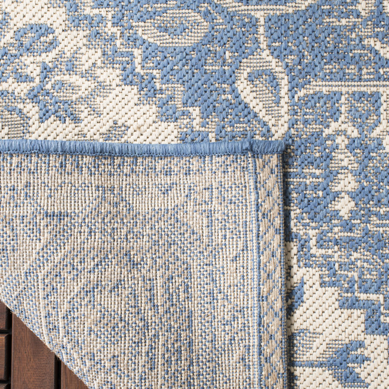 Glass Looped Cream/Blue Indoor/Outdoor Rug, Rectangle 79 x 152 cm