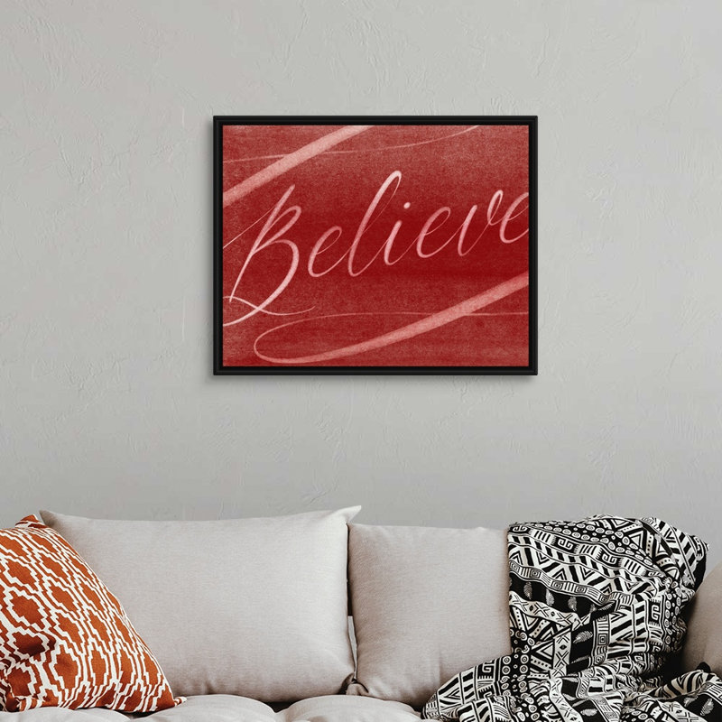 Believe - reproduction d'art textuel sur toile, H 26 po x l 32 po x P 1,75 po, Cadre noir