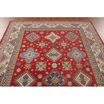 Tapis de salon Kazak rouge fabriqué à la main