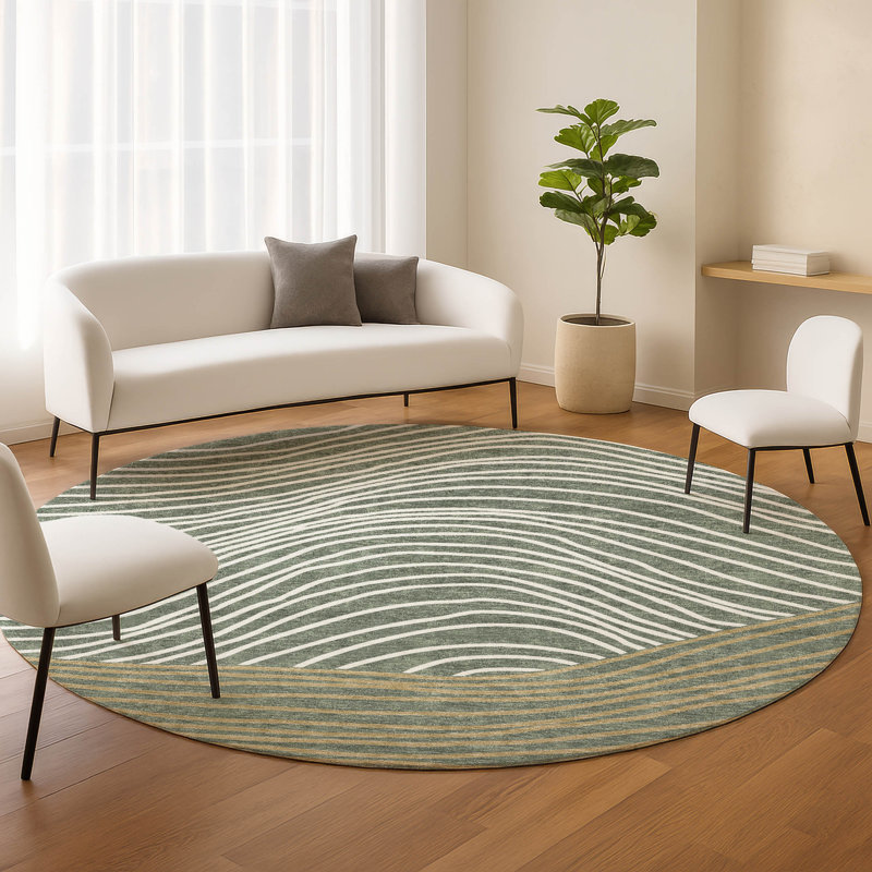 Machine Washable Indoor/Outdoor Chantille ACN2350 Stripes Rug, Round 8'