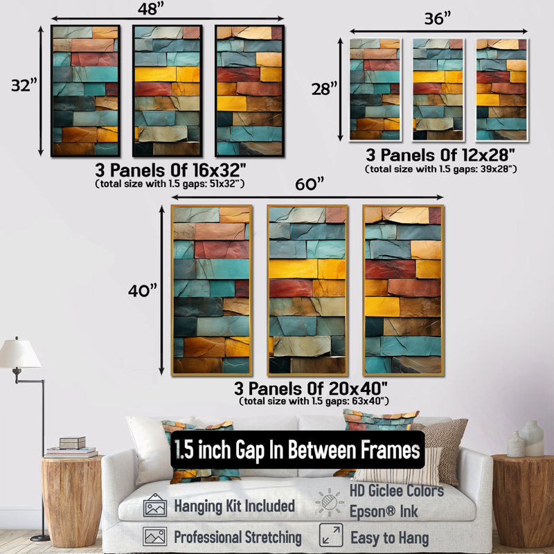 Boho Earth Element Stones Mosaic II - Boho mosaïque murale, art mural, H 28 po x l 36 po x P 1 po, Cadre flottant noir