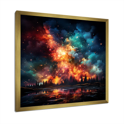 Feux d'artifice colorés au-dessus de la ville la nuit III - Art mural d'artifice