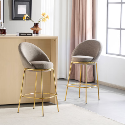 Indoor Metal Upholstered Barstool, Gold-Plated Frame And Mixed Upholstery, Set Of 2