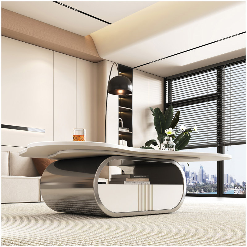 Table basse moderne avec plateau en pierre frittée Modern Butterfly, Gris / Blanc
