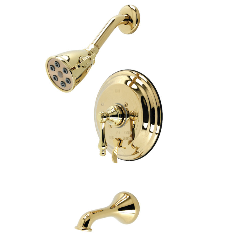 Robinet de baignoire et douche thermostatique, Laiton poli