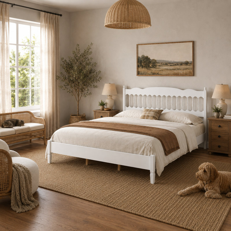 Lit plateforme en bois Bolton, Blanc