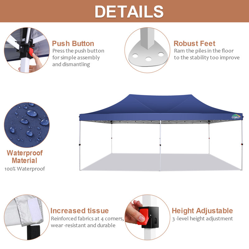 3×6m Gazebo Folding Gazebo Waterproof Stable Winterproof Party Tent Foldable Pop Up Gazebo, Blue