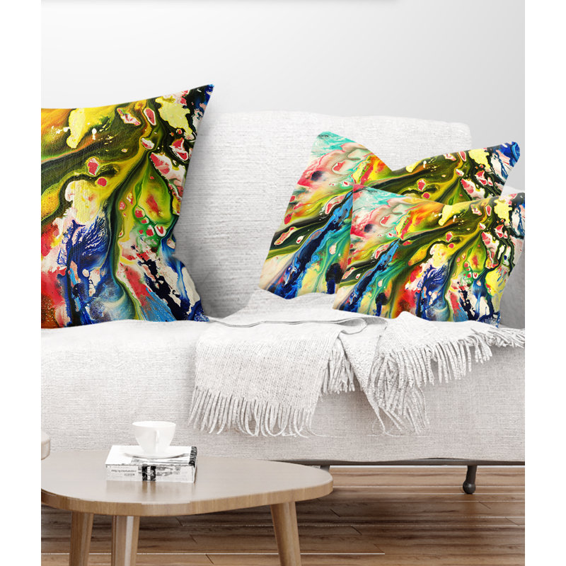 Mélange de couleurs à l'huile - oreiller imprimé abstrait, 12 po x 20 po, Rectangulaire