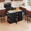  Ensemble d'îlot de cuisine roulant avec poubelle, comptoir en acier inoxydable, abattant, 2 tabourets de bar-1061008542