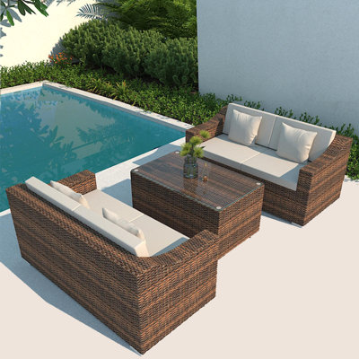 Lakendria Wicker 4 - Person Patio Conversation Set with Cushions