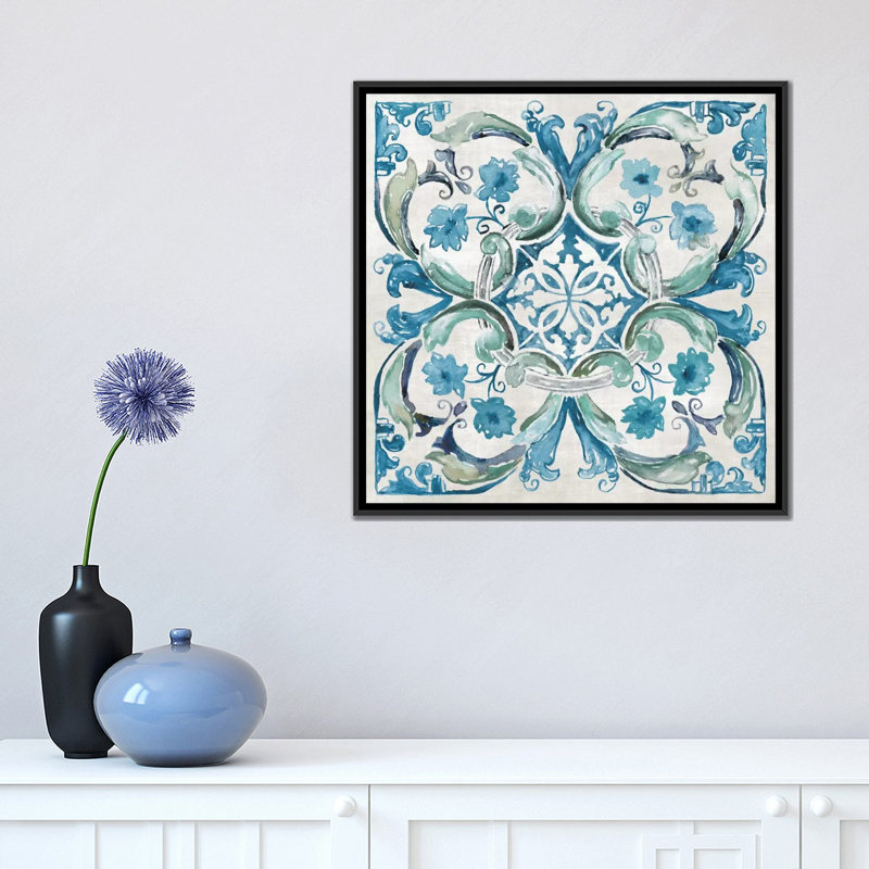 «Carribean Tile I», reproduction sur toile, H 18 po x l 18 po x P 1,5 po, Toile avec cadre noir