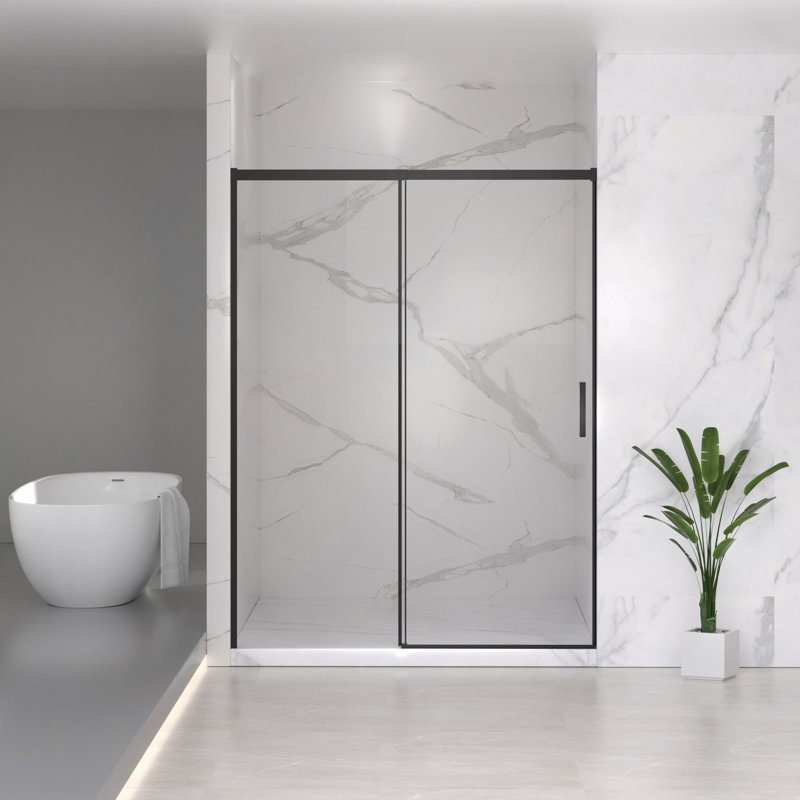 56-60" W X 74" H Semi-Frameless Sliding Shower Door, 1/4" (6Mm) Clear SGCC Tempered Glass, Adjustable Width – No Cutting Required