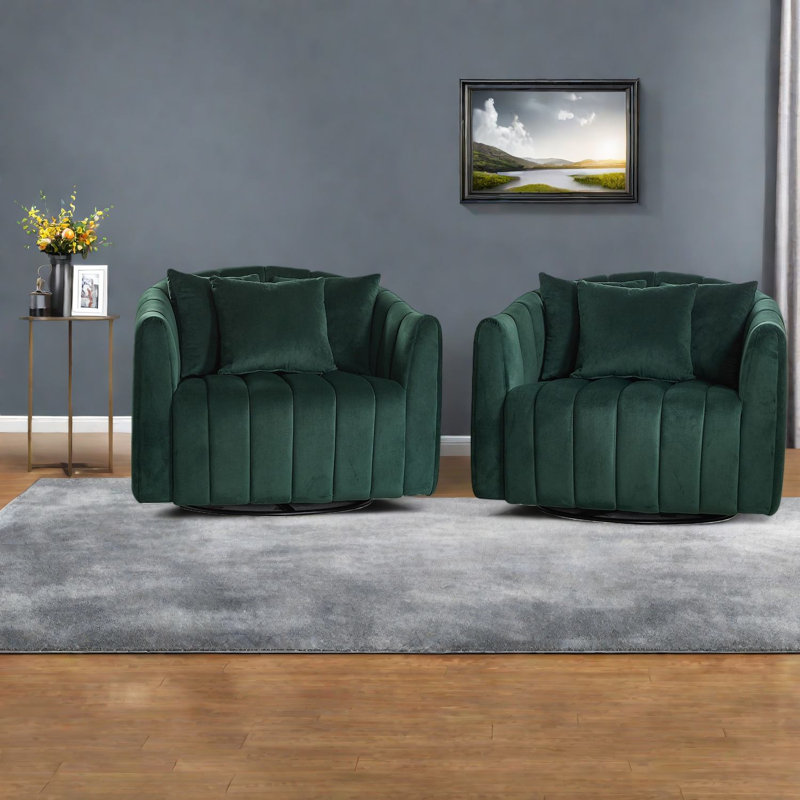 Fauteuil demi-tonneau moderne surdimensionné en velours pivotant