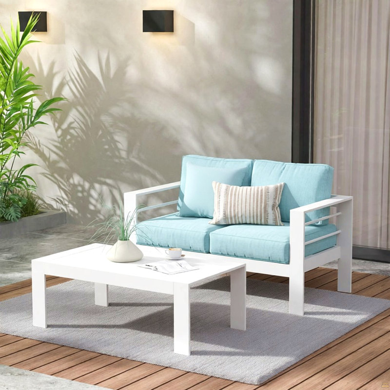 Table basse d'extérieur 43 po en aluminium toutes saisons, Blanc