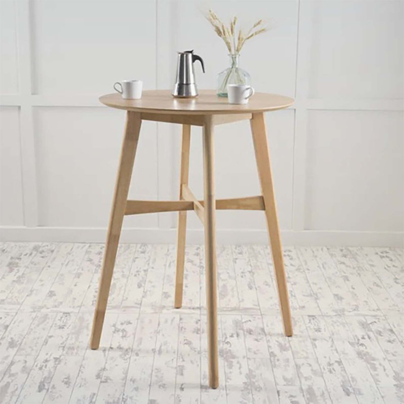 Table de bar ronde Mid-Century moderne avec pieds fuselés pour la cuisine, la salle à manger ou le bar maison, finition chêne naturel