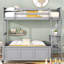 Lit superposé simple au-dessus d'un lit double gris avec bureau pratique - Bureau en bois massif et construction confortable-2114860046