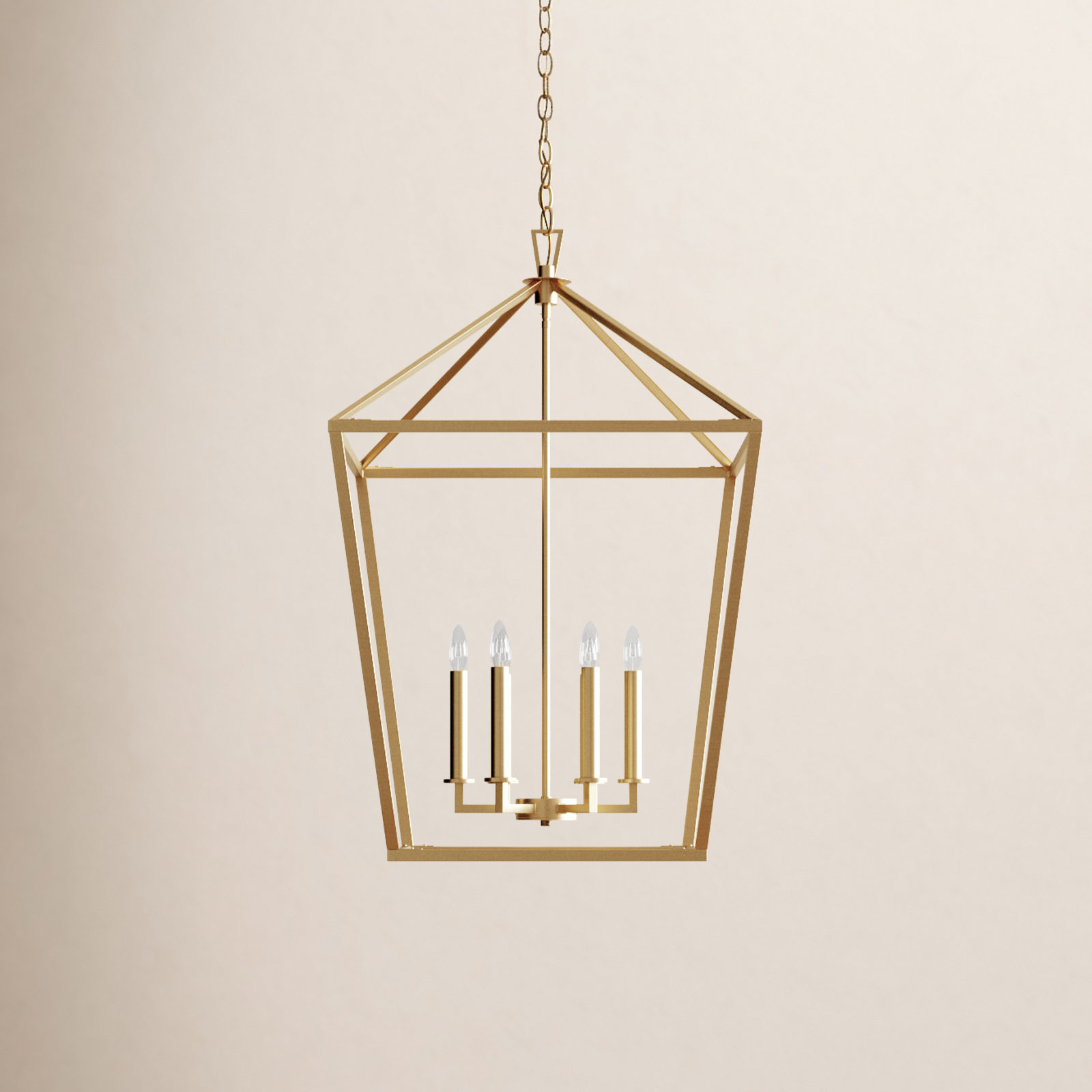 Hastings 6 - Light Lantern Geometric Chandelier, Warm Brass