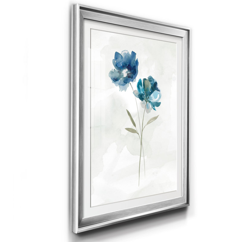«Blue Botanical II», reproduction d'art sur papier encadrée, Argent, H 30,5 po x l 42,5 po x P 1,5 po