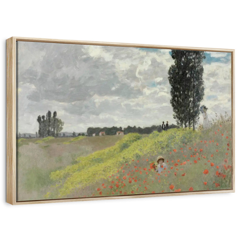 A Walk In The Meadows At Argenteuil, Floating Frame Natural Wood, 40" X 27"