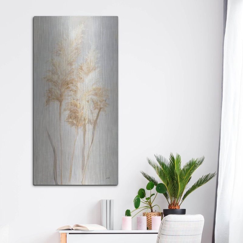 Art mural en métal luxueux «Simple Pampas 1» par Julia Purinton, H 24 po x l 12 po