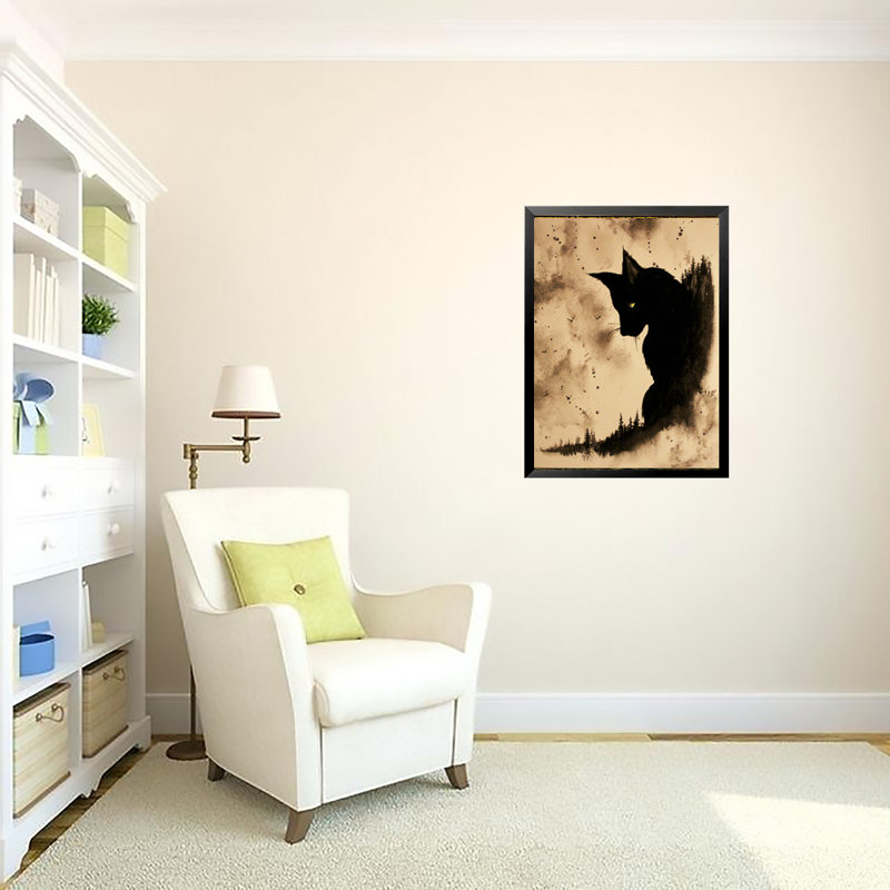 Chat noir par Ed Capeau - reproduction d'art, H 26,5 po x l 20,5 po x P 1 po, Papier encadré noir, Aucun mat