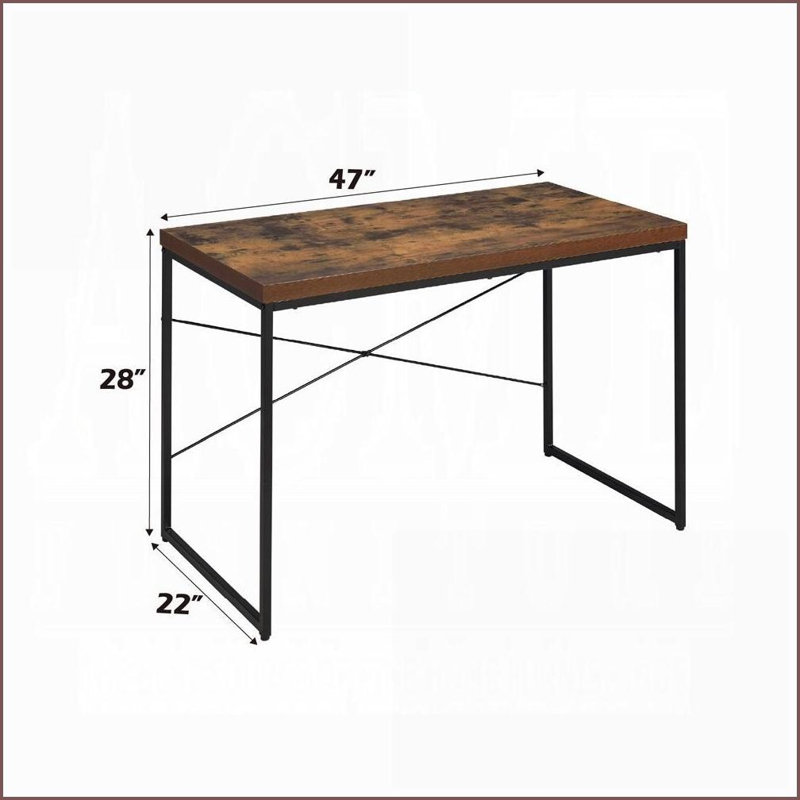 Bureau d'écriture de style industriel avec plateau en bois de chêne vieilli l 47 po et structure en métal noir | Métal, chêne