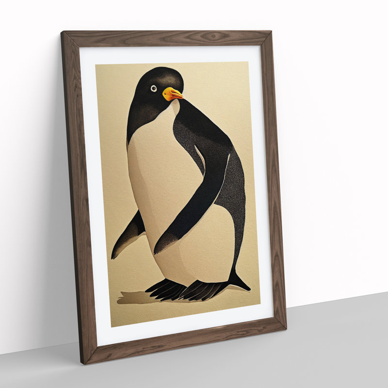 Penguin No.2 - Single Picture Frame Painting, 64cm H x 46cm W x 2cm D, Walnut