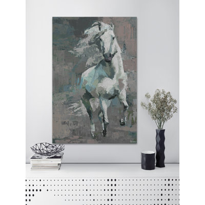 « running white cheval »-peinture sur toile tendue
