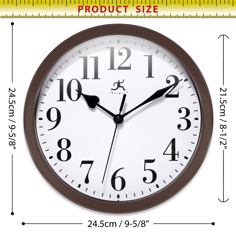 Classic Round Plastic Wall Clock 10-Inches, Brown
