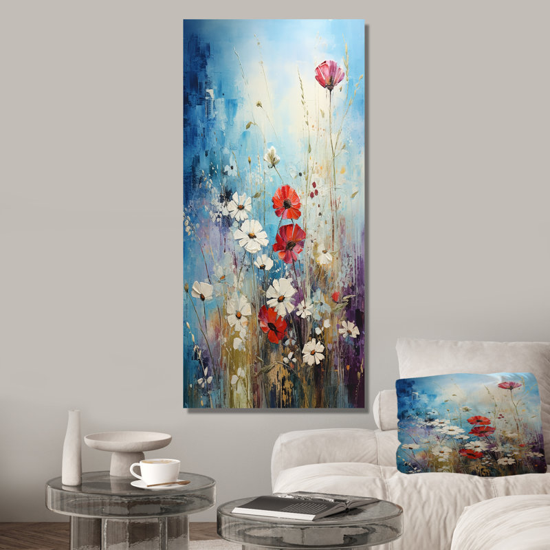 «Meadow View I», art mural rouge et blanc, Toile tendue, 20" H x 12" W