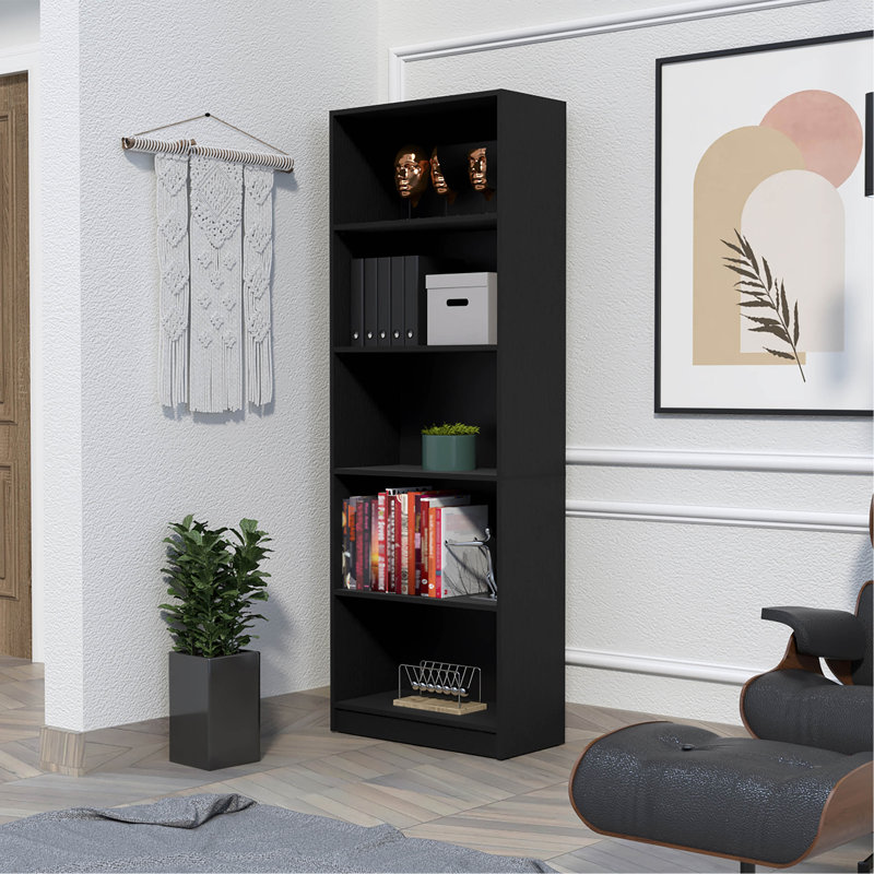 Bibliothèque à 4 tablettes Sutton avec tablettes de rangement modernes, Black