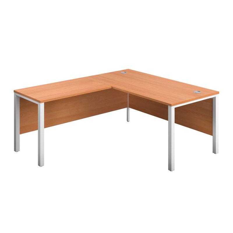 Buariki L-Shaped Metal Base Executive Desk, 73cm H x 180cm W x 180cm D, Left Hand Return, Beech/White
