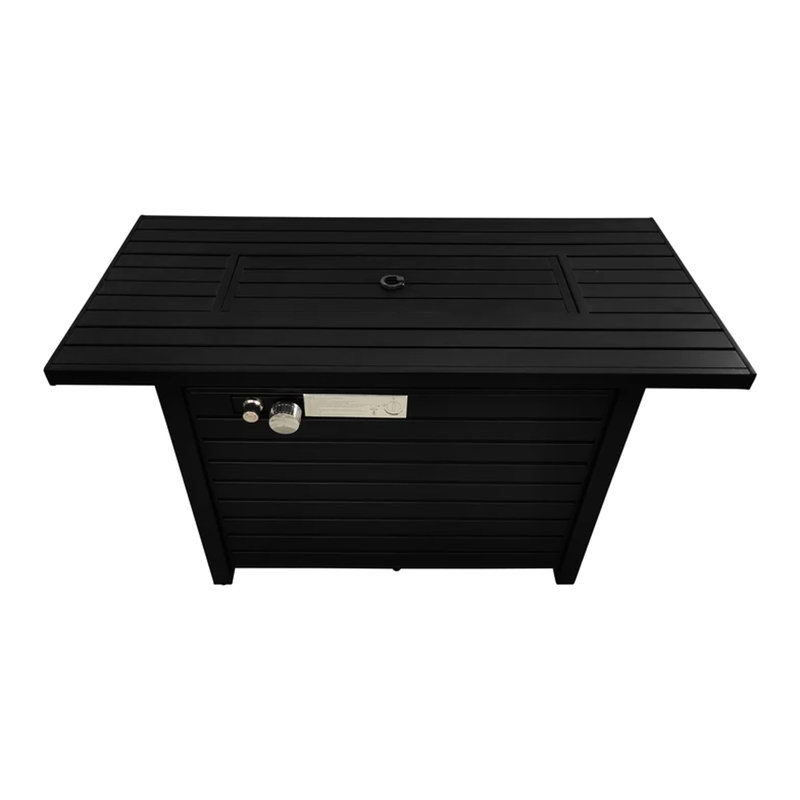 42" W Steel Outdoor Fire Pit Table With Lid, 25" H, Black, Modern, Adjustable Flame, Stainless Correct Area