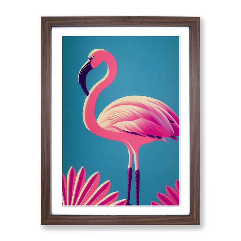 Opulent Flamingo - Framed Print, 64cm H x 46cm W x 2cm D, Walnut