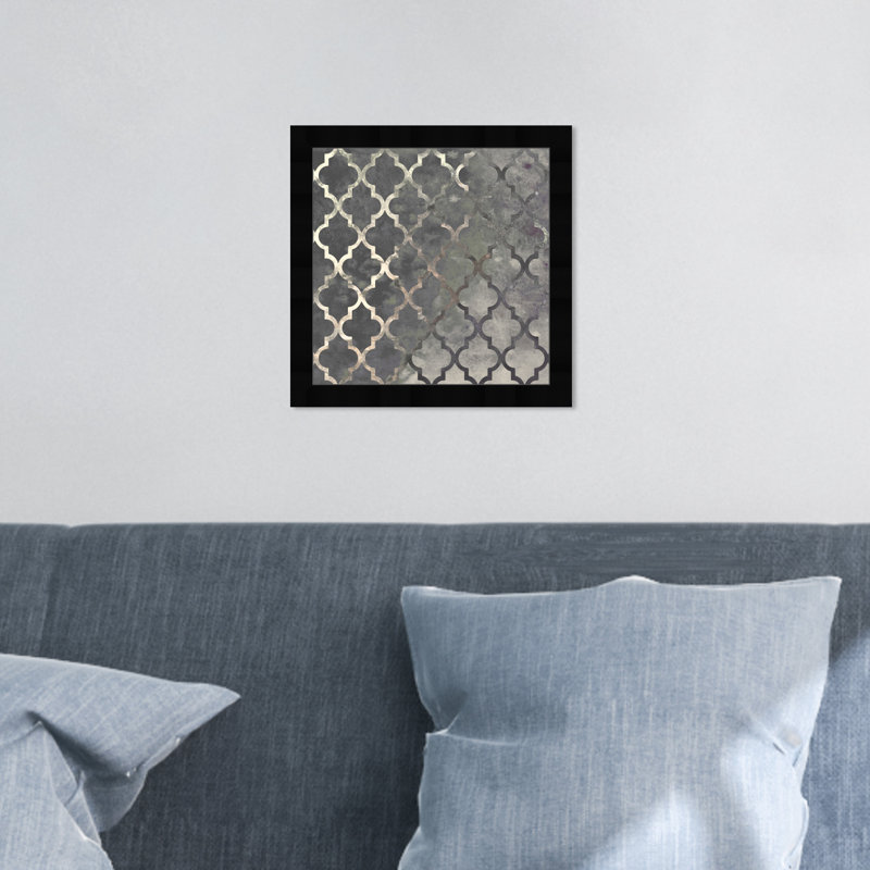 Motif marocain abstrait gris par Oliver Gal - reproduction, H 14 po x l 14 po, Cadre noir