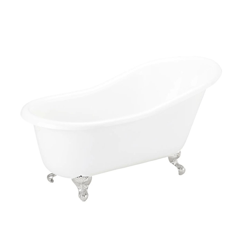 57" Erica Cast Iron Clawfoot Soaking Tub, Brushed Nickel