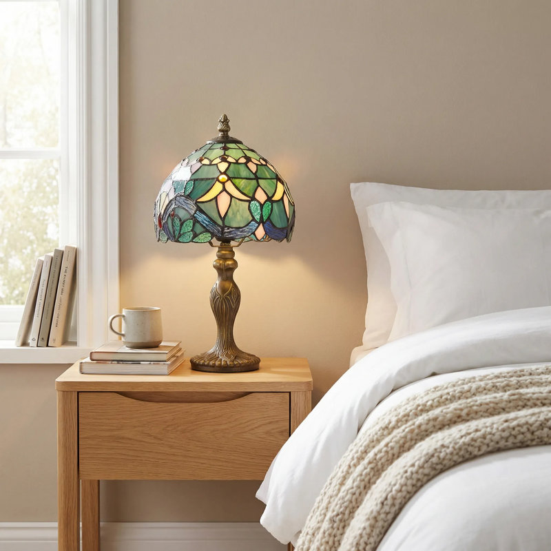 Lampe de table baroque, table de chevet teintée avec ampoule et interrupteur