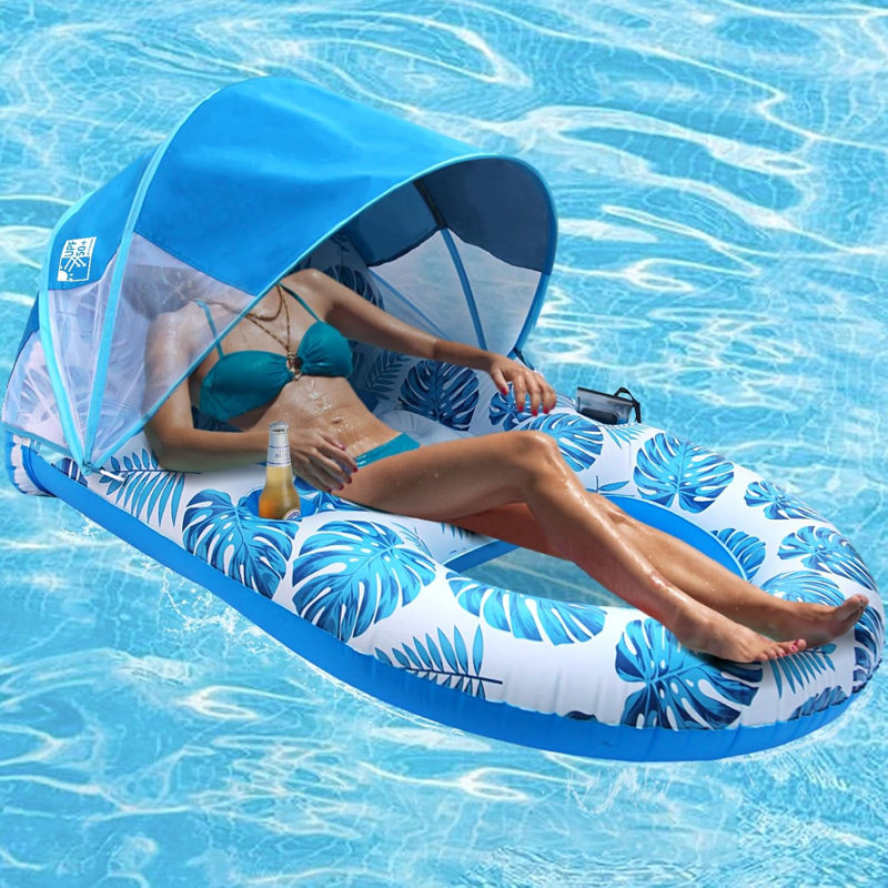 Pool Lounge Float With Canopy UPF50+ Extra Large Inflatable Lounger