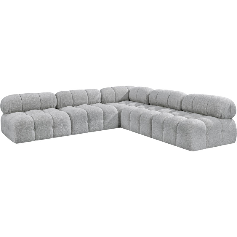 Ames Upholstered Sofa, Grey Boucle Fabric, 4 Armless, 1 Corner