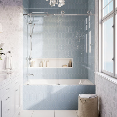 Crystal 56 - 60 x 62" Frameless Sliding Bathtub Door 3/8" Clear Tempered Glass