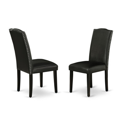 5 Piece Dining Room Table Set Includes a Round Kitchen Table with Pedestal and 4 Black Faux Leather Parson Dining Chairs, 42x42 Inch, Black