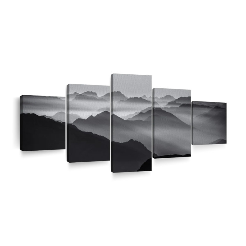 Andes, brume sur toile, ensemble de 5 pièces, H 24 po x l 55 po x P 1,25 po