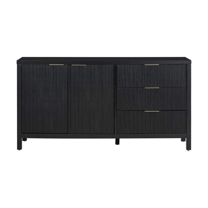 Buffet 60 po à 2 portes avec 3 tiroirs, U_STYLE, Noir
